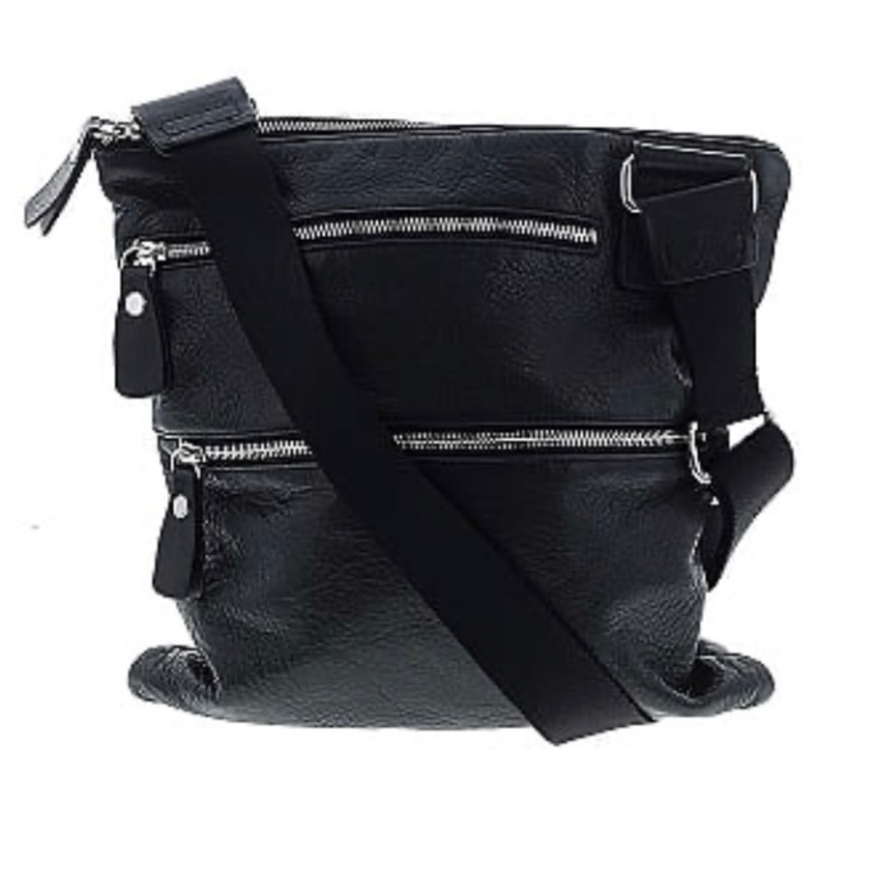 MARGOT Black Genuine Leather Crossbody Bag Messenger Multi-Pocket Purse